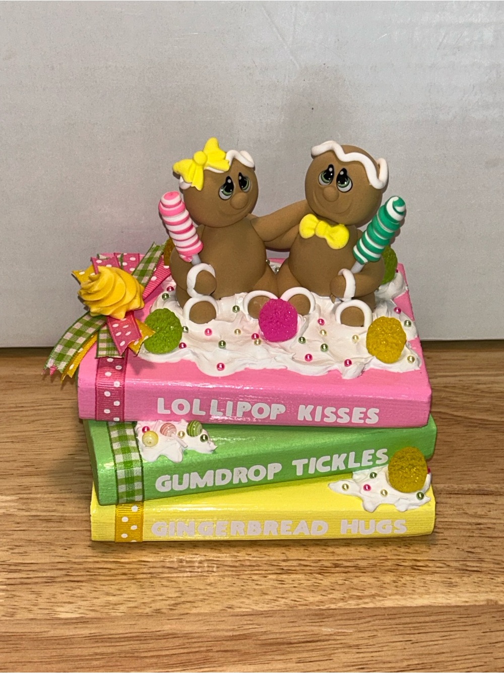 Fake Gingerbread Couple Book Stack Handmade